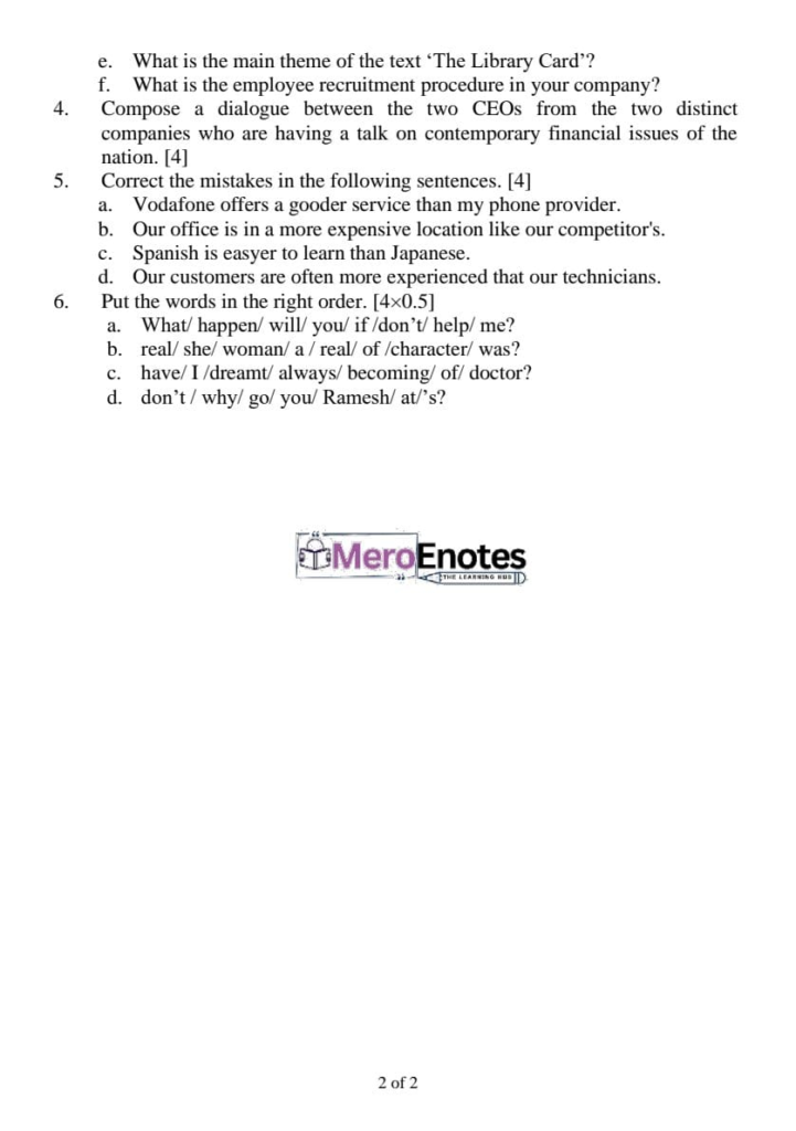 Pokhara University BBA First Semester Question Paper 2024