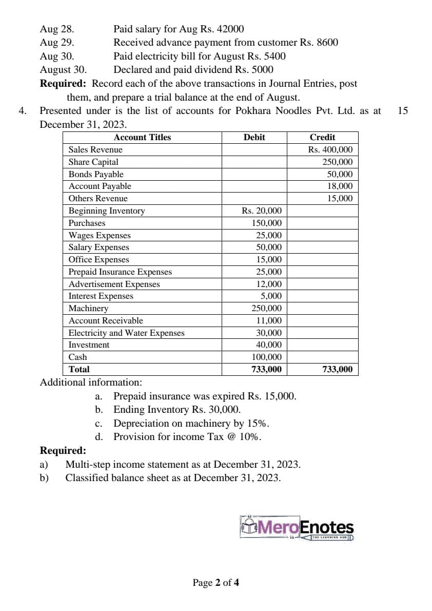 Pokhara University BCA Financial Accounting Question paper 2nd semester ...