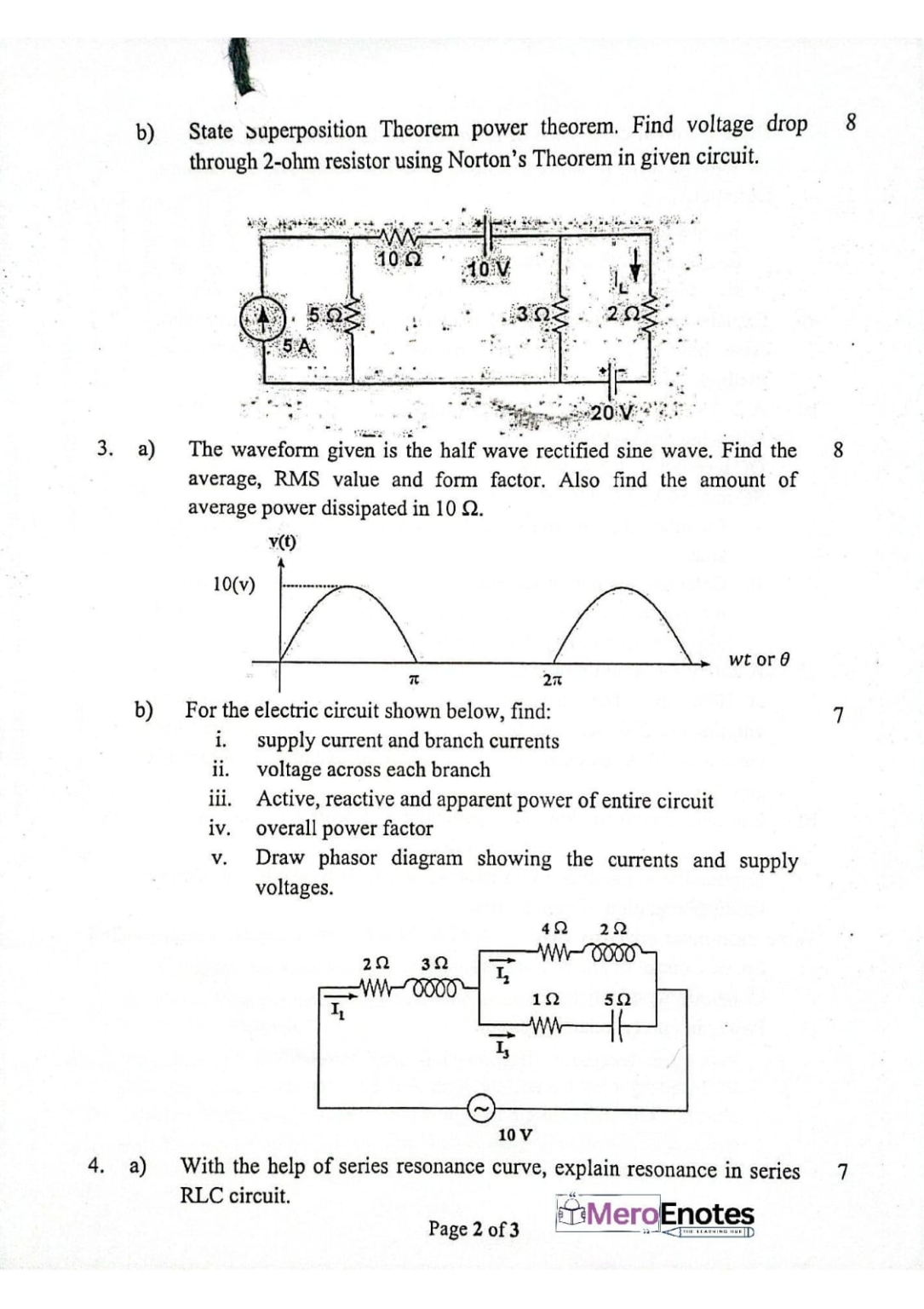 PU BE Computer Basic Electrical Engineering Question paper 1st Semester ...
