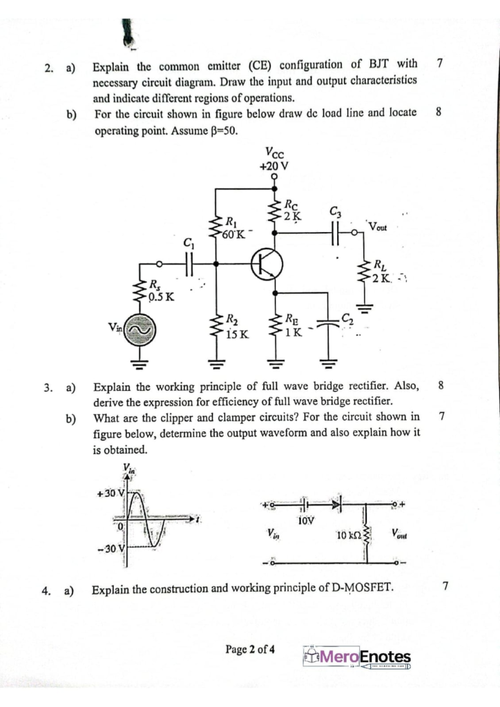 PU BE Computer Electronic Device and Circuits Question paper 1st Semester