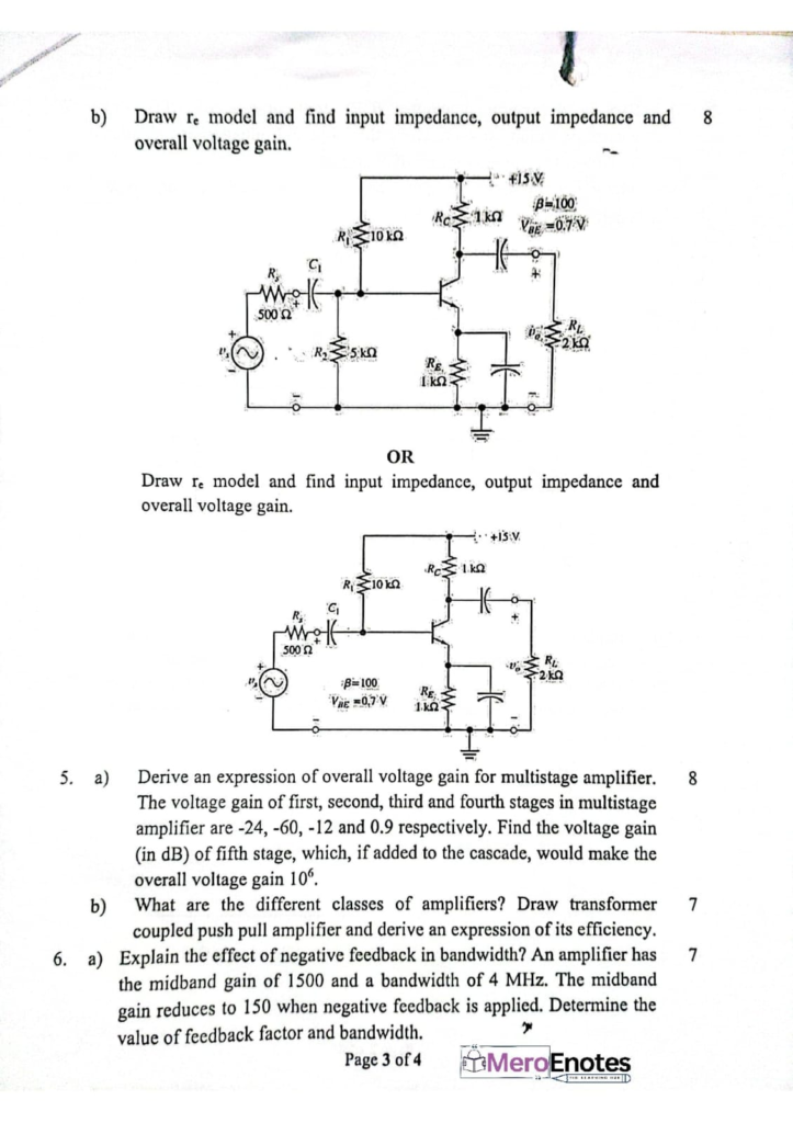 PU BE Computer Electronic Device and Circuits Question paper 1st Semester