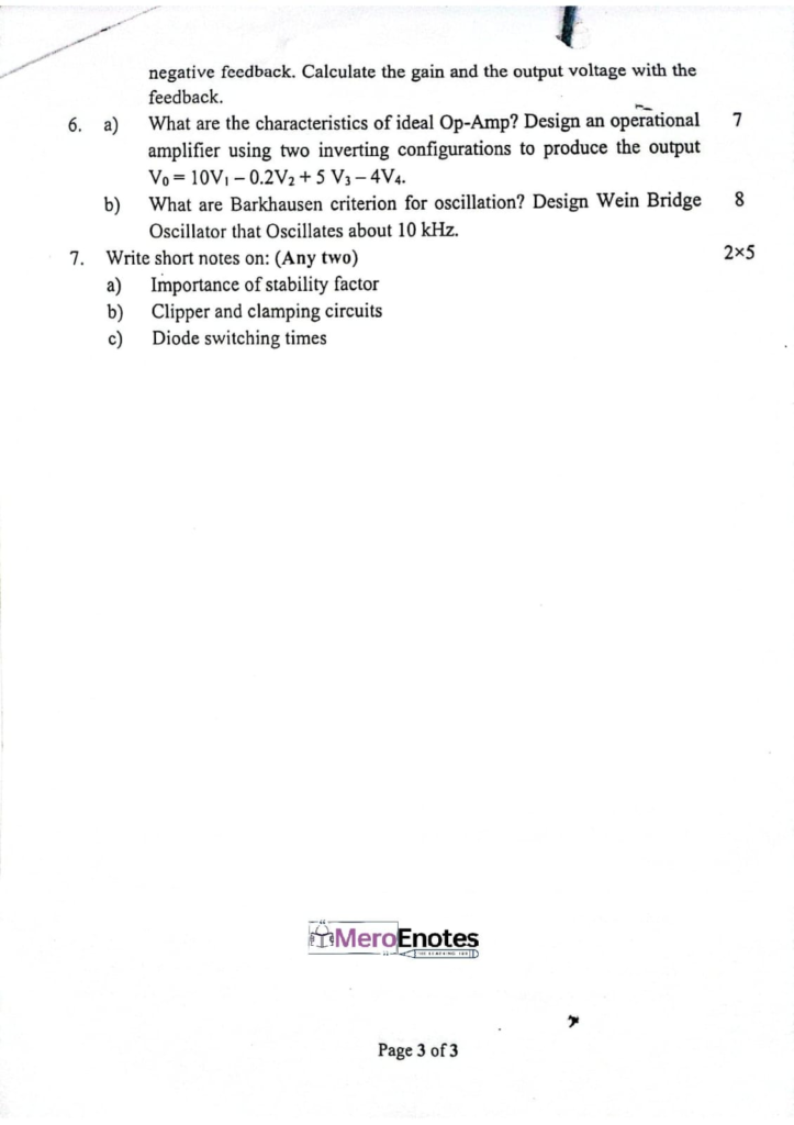 PU BE Computer Electronic Device and Circuits Question paper 1st Semester