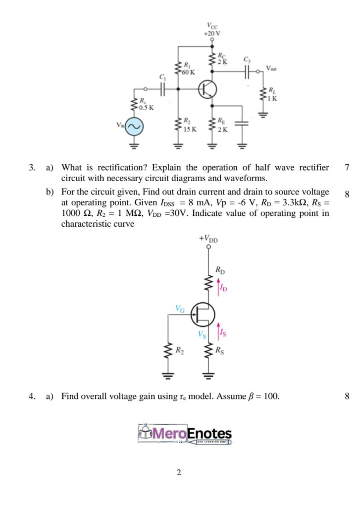 PU BE Computer Electronic Device and Circuits Question paper 1st Semester