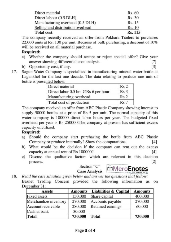 PU BBA BBA-BI Basic of Managerial Accounting Question Paper