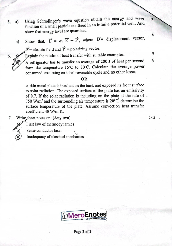 PU BE Computer Applied Physics Question paper 2nd Sem (2024 Fall)