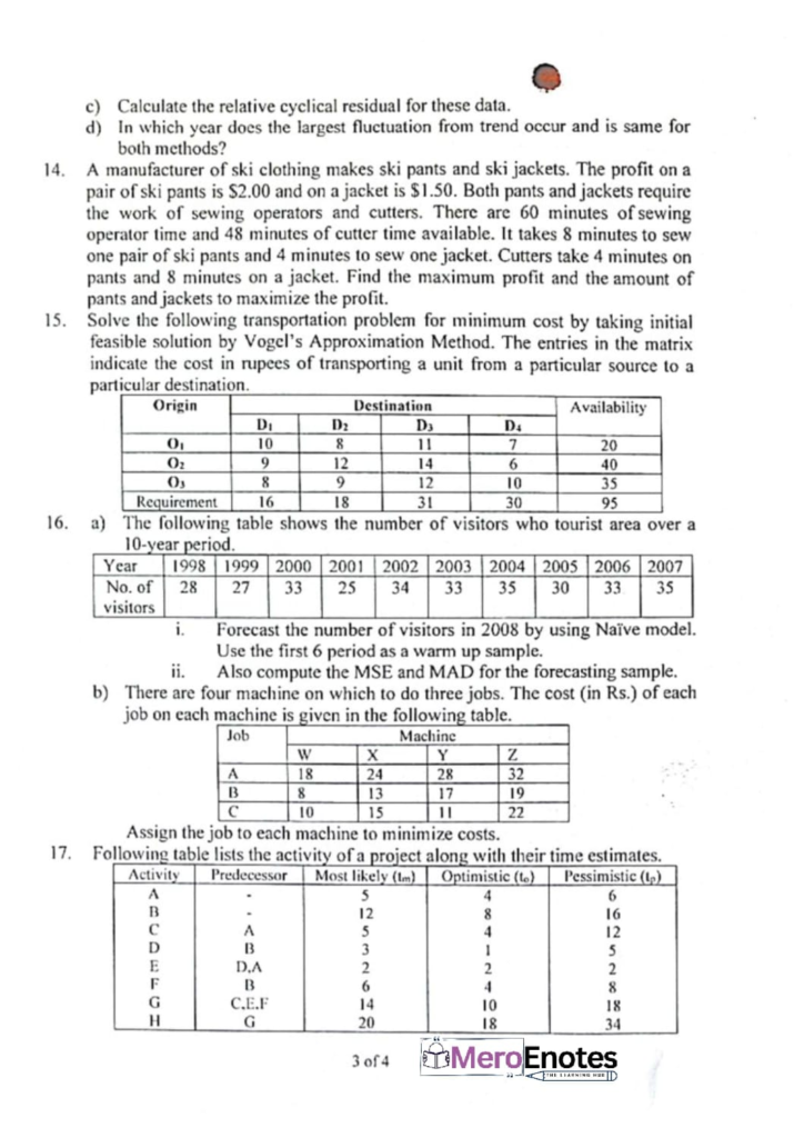 Data Analysis and Modeling Question Paper 2021