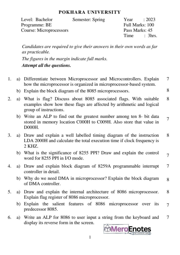 Pokhara University BE Computer Microprocessor Question paper 3rd Semester