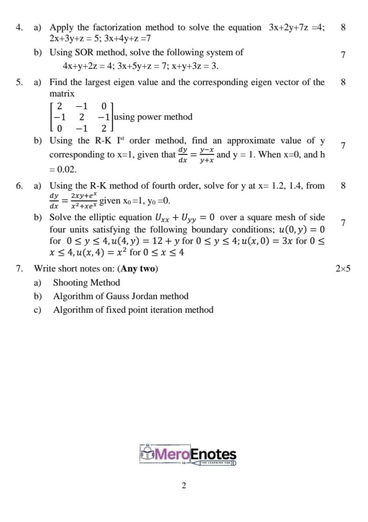 PU BE Computer Numerical Methods Question paper 4th Sem