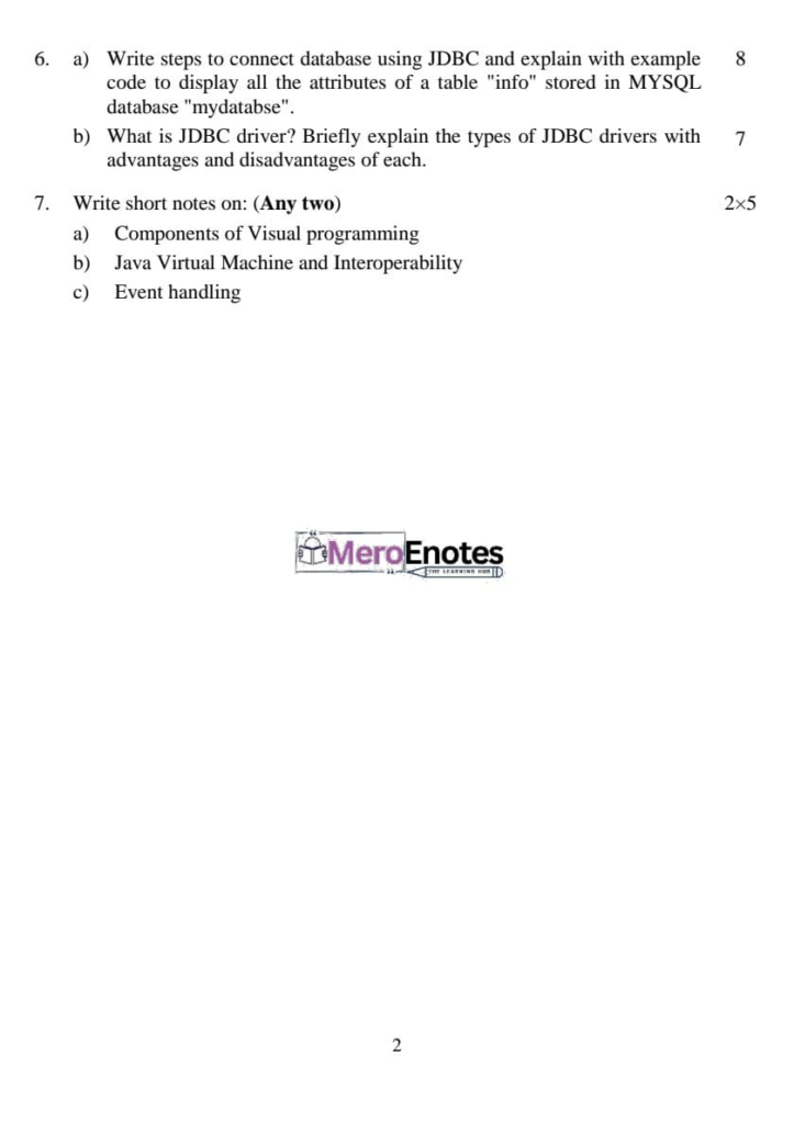 PU BE Computer Advance Programming with JAVA Question paper 4th Sem