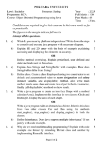 Pokhara University PU BCA JAVA Programming Question Paper 3rd Semester ...