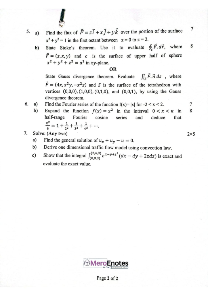 PU BE Computer Calculus II Question paper 3rd Sem