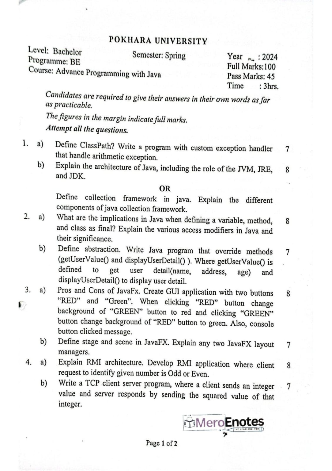 PU BE Computer Advance Programming with JAVA Question paper 4th Sem ...