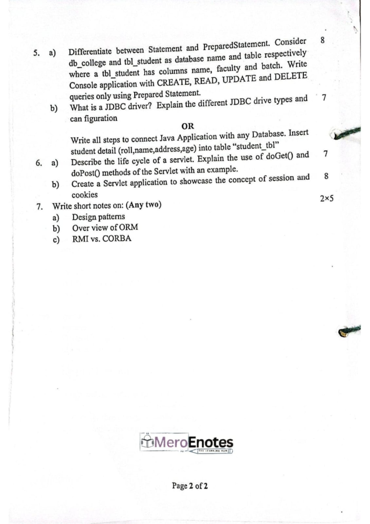 PU BE Computer Advance Programming with JAVA Question paper 3rd Sem