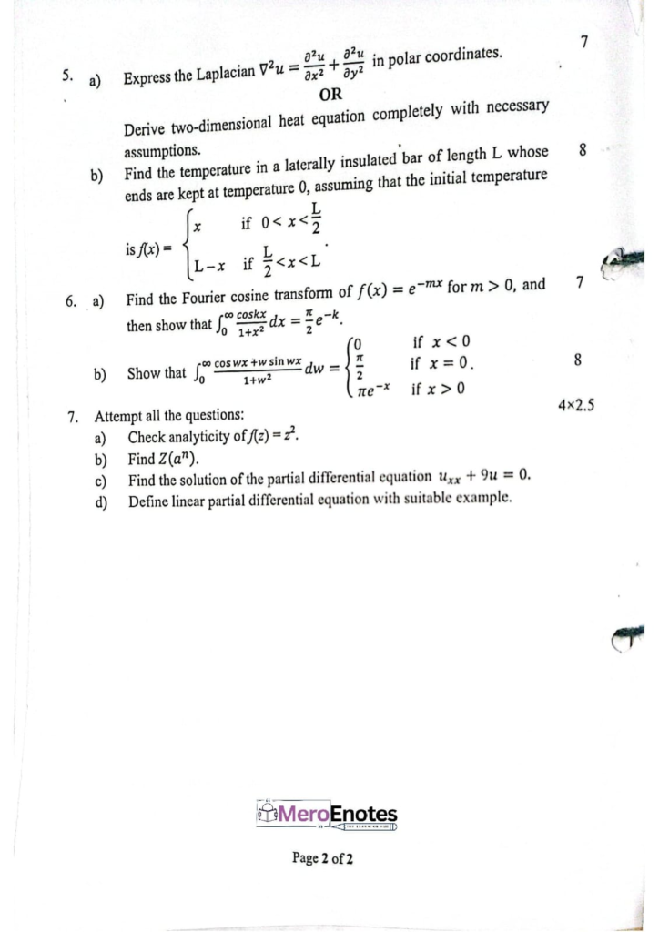 PU BE Computer Applied Mathematics Question paper 4th Sem