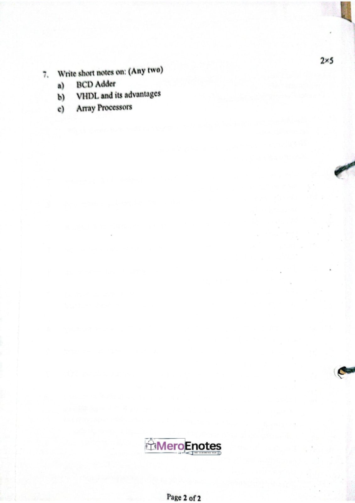 PU BE Computer Computer Architecture Question paper 4th Sem