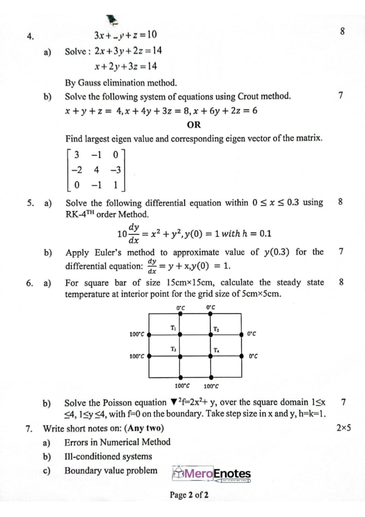 PU BE Computer Numerical Methods Question paper 4th Sem