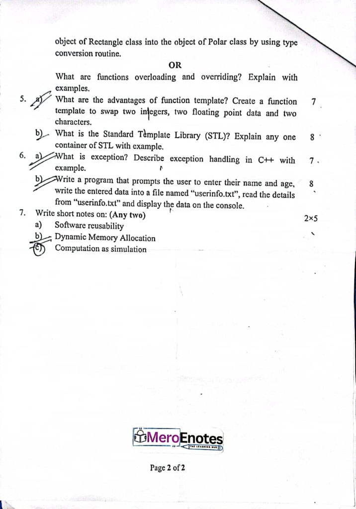 PU BE Computer OOPs C++ Question paper 2nd Sem (2024 Fall)