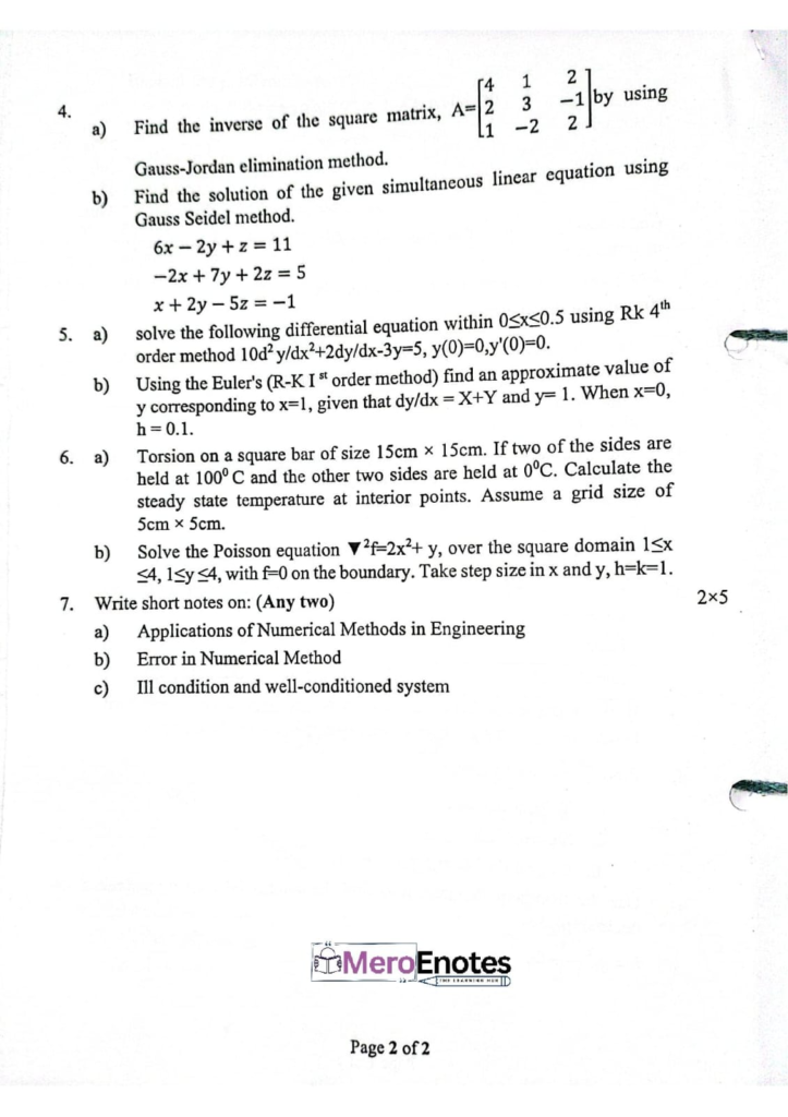 PU BE Computer Numerical Methods Question paper 4th Sem