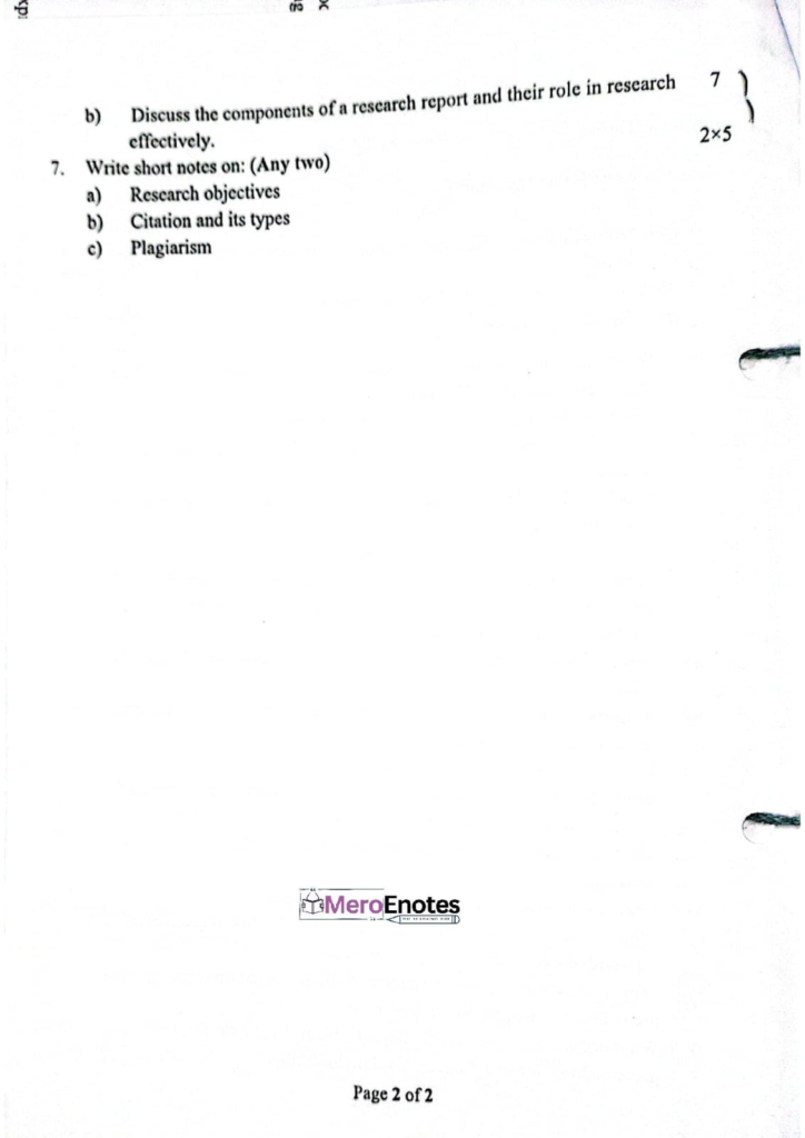 PU BE Computer Research Fundamentals Question paper 4th Sem
