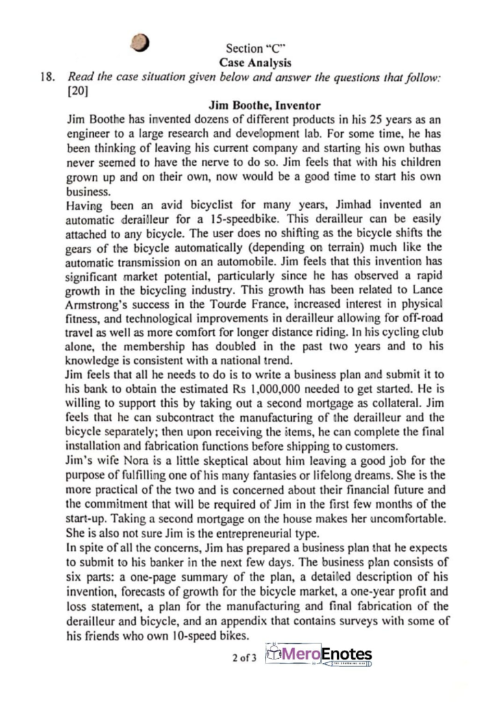 PU BBA Fundamentals of Entrepreneurship Question paper 7th Semester