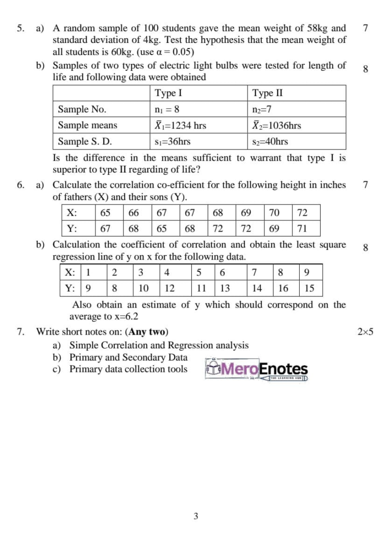 Pokhara University PU BCA Probability & Statistics Question Paper 4th ...