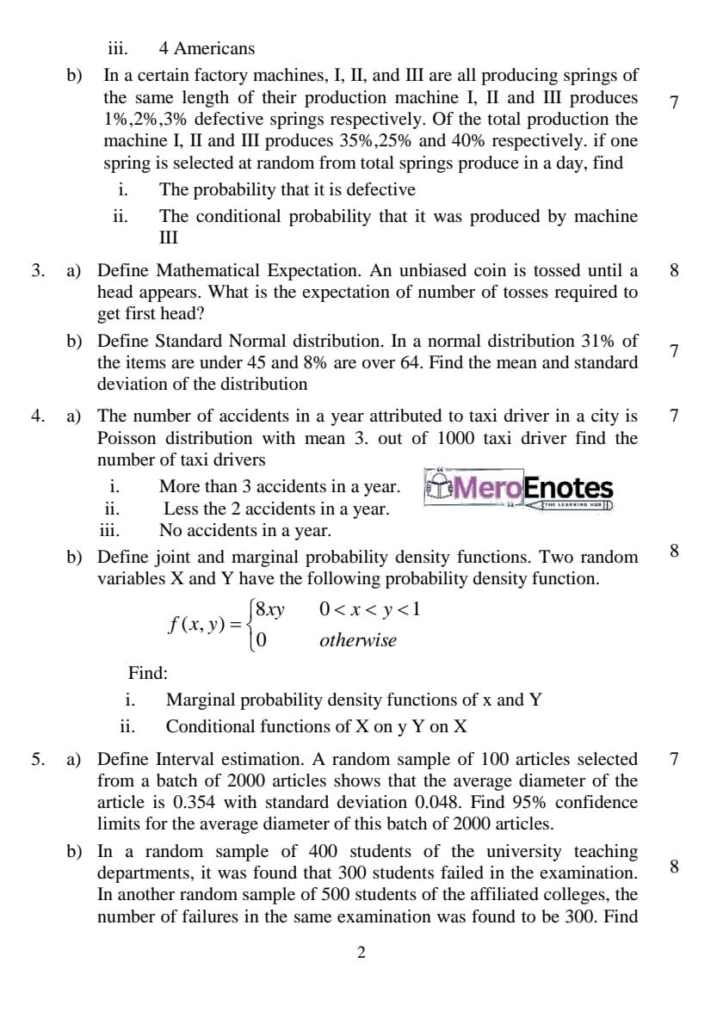 PU BE Computer Probability and Statistics Question paper 5th Semester