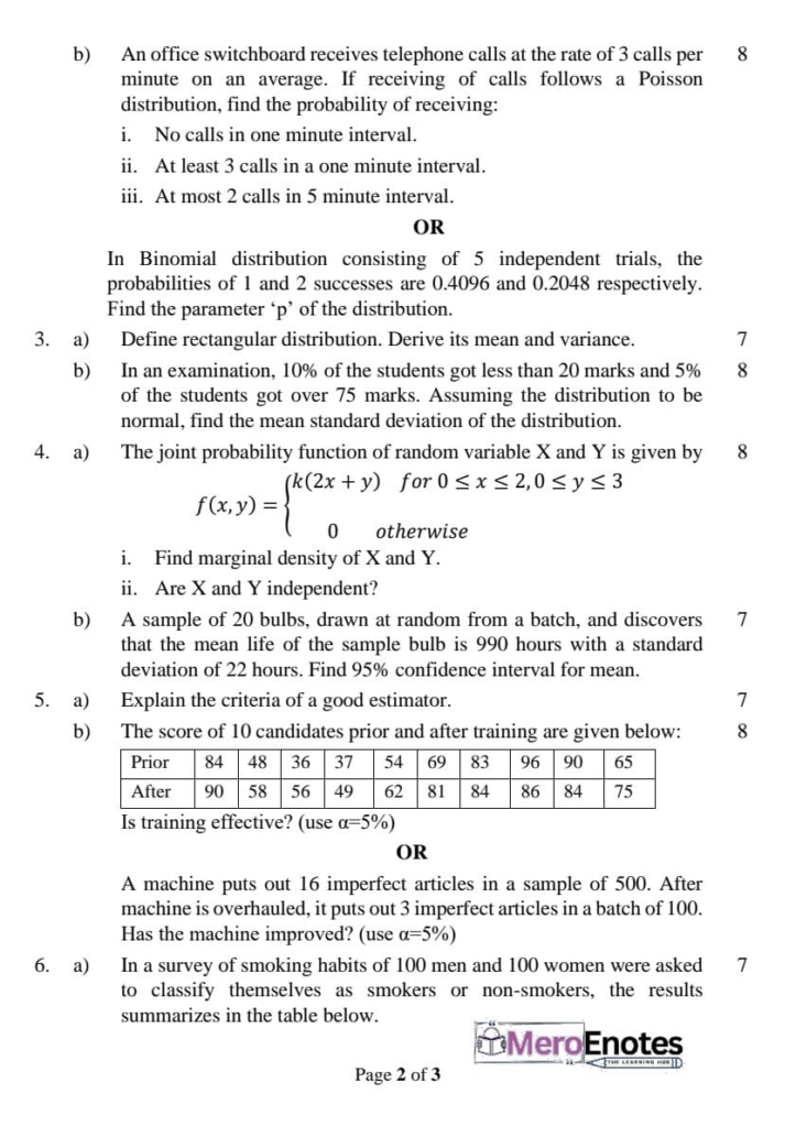 PU BE Computer Probability and Statistics Question paper 5th Semester