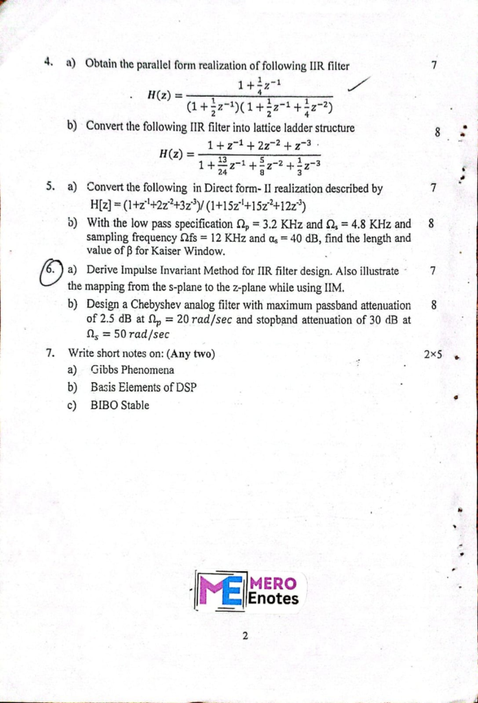 PU BE Computer Digital Signal Analysis and Processing Question paper 5th Semester