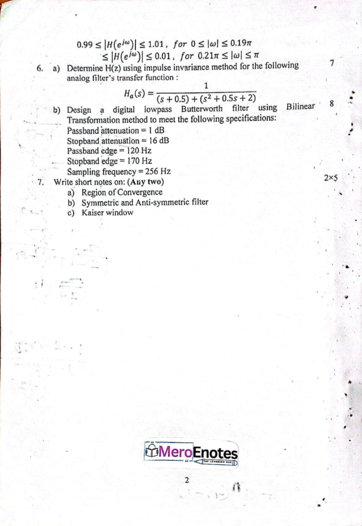 PU BE Computer Digital Signal Analysis and Processing Question paper 5th Semester