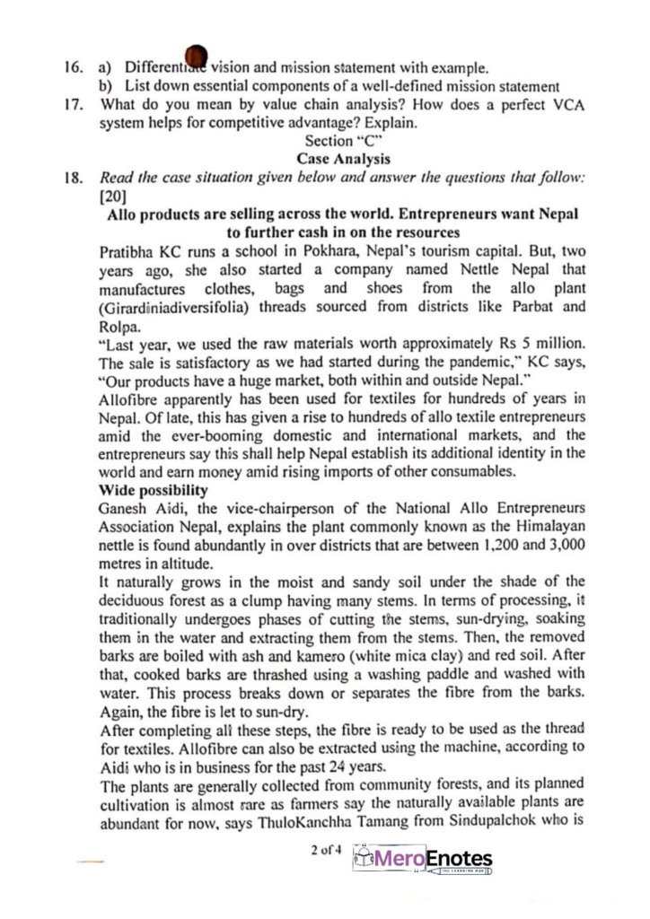 PU BBA Strategic Management Question paper 8th Semester