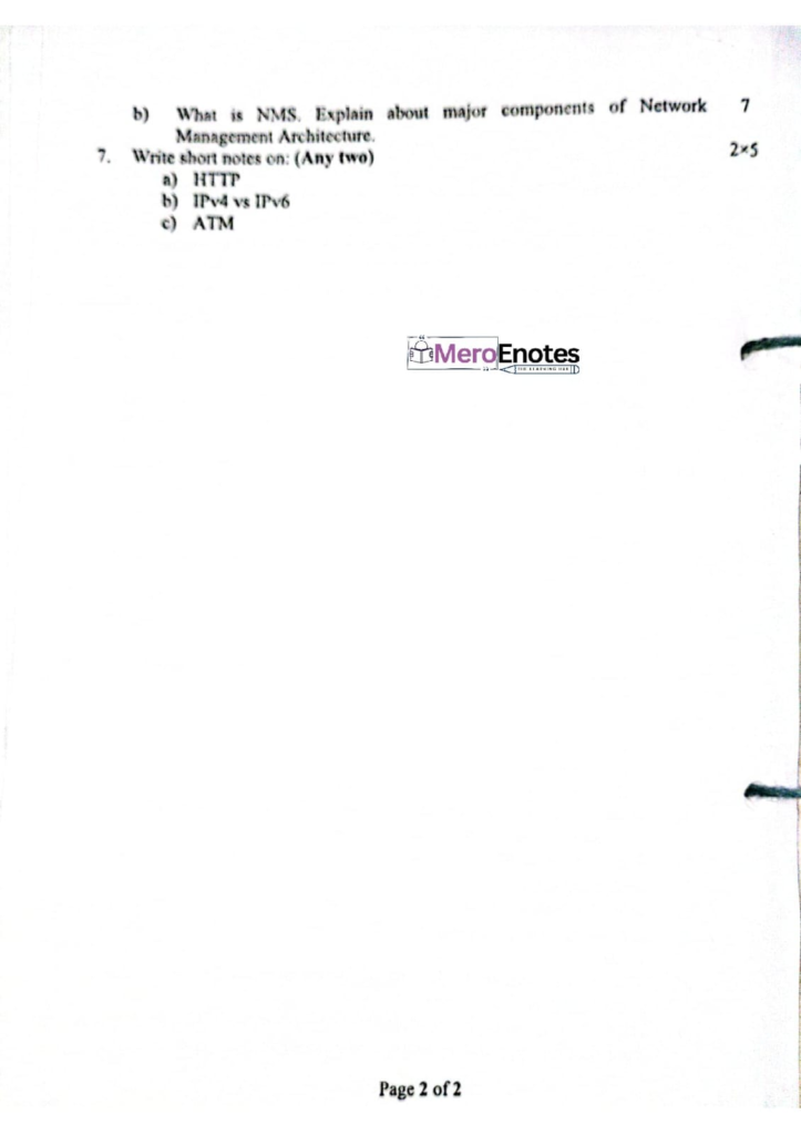 PU BE Computer Computer Networks Question paper 6th Semester