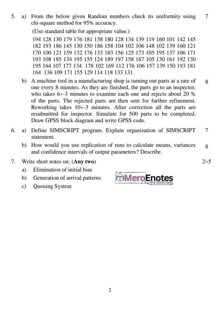 PU BE Computer Simulation and Modeling Question paper 6th Semester
