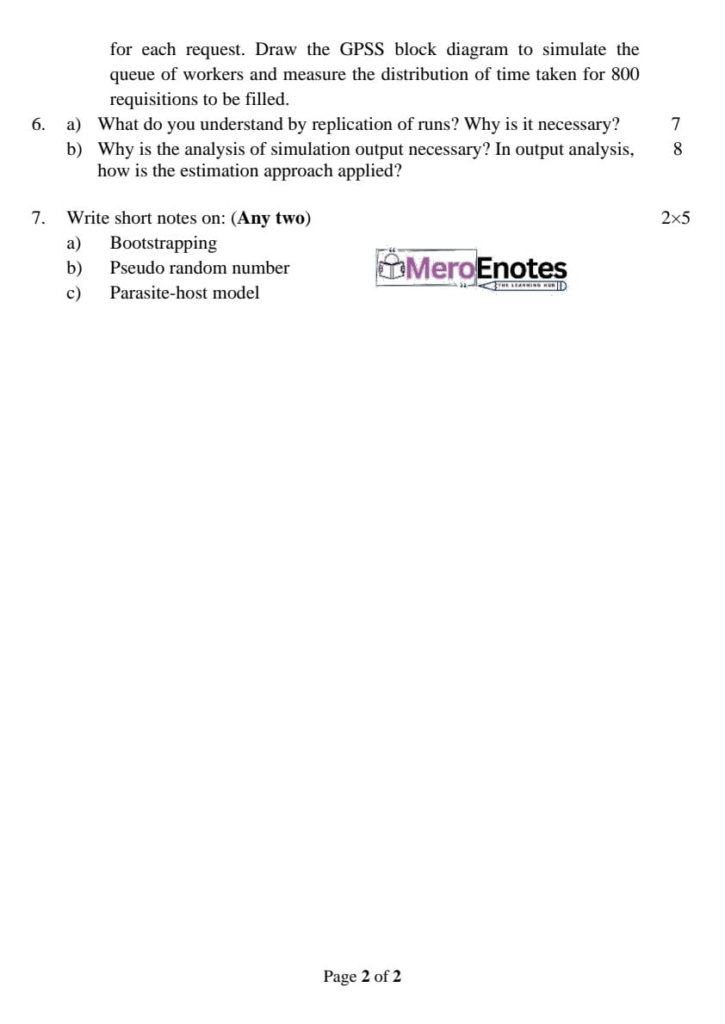 PU BE Computer Simulation and Modeling Question paper 6th Semester