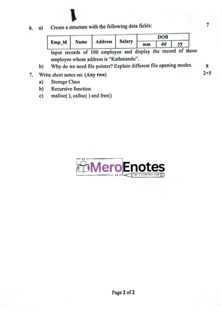 Pokhara University PU BE Civil Programming in C Question Paper 1st Semester