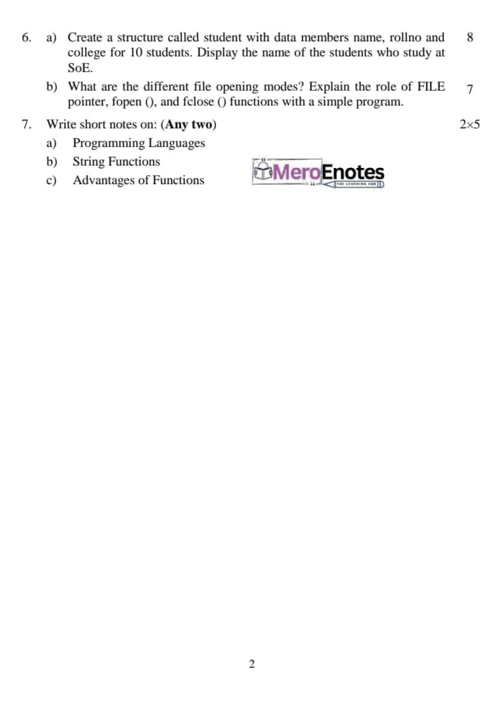 Pokhara University PU BE Civil Programming in C Question Paper 1st Semester