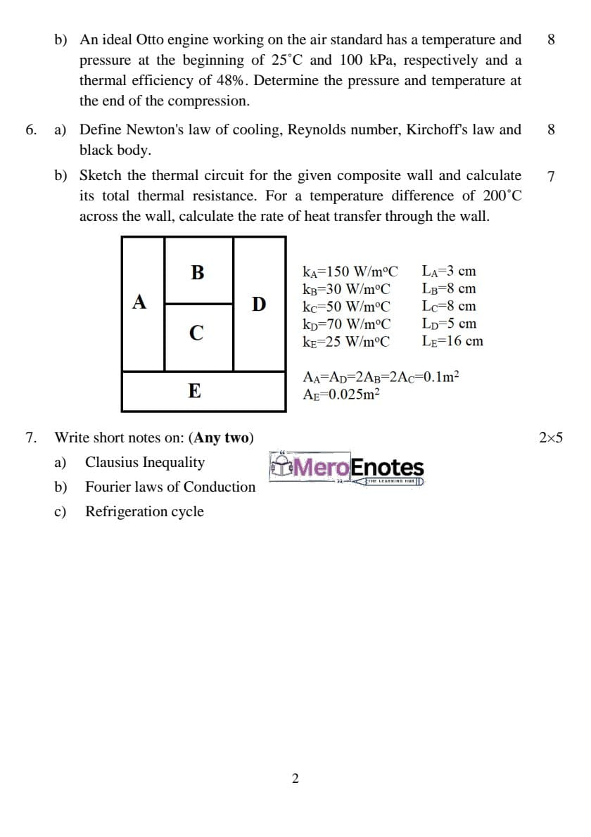 PU BE Civil Thermal Science Question Paper 1st Semester - Mero Enotes