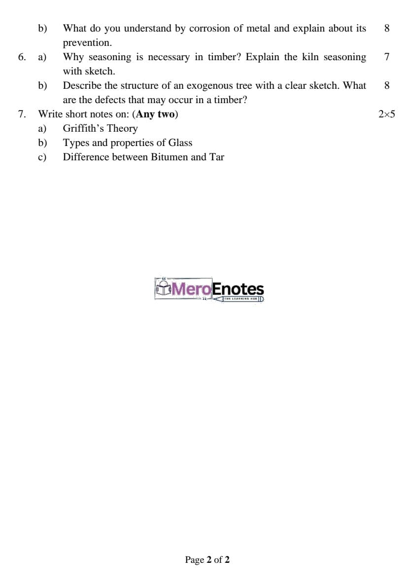 PU BE Civil Civil Engineering Materials Question paper 3rd Semester ...