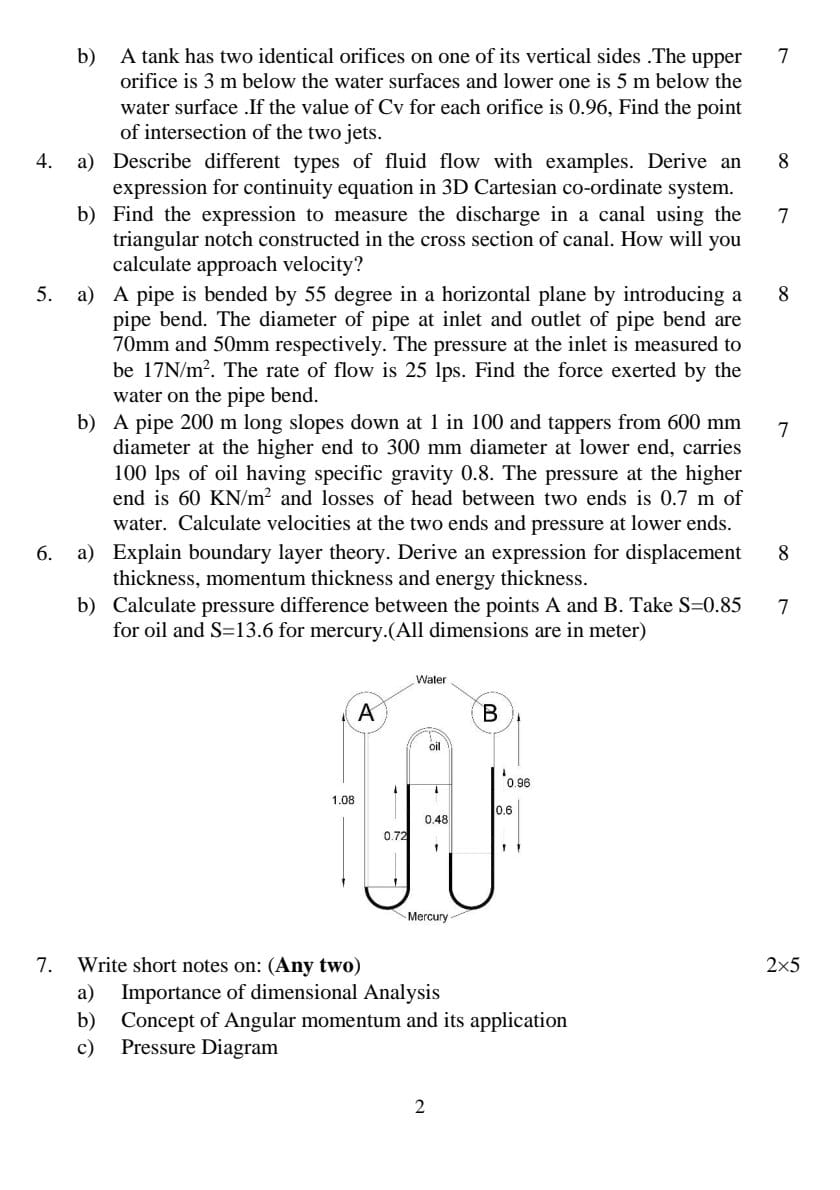 PU BE Civil Fluid Mechanics Question paper 3rd Semester - Mero Enotes
