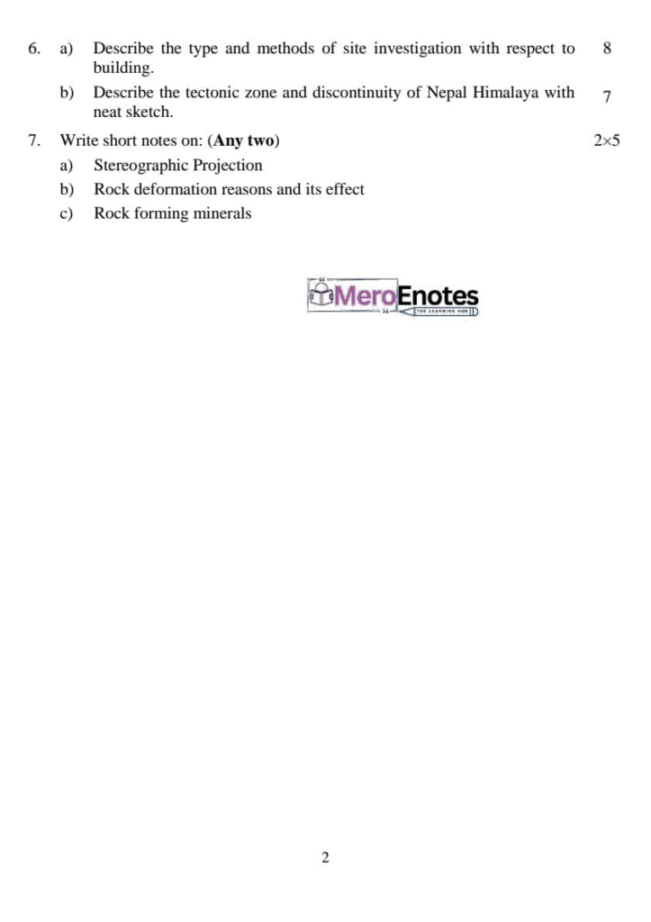 PU BE Civil Engineering Geology Question paper 3rd Semester