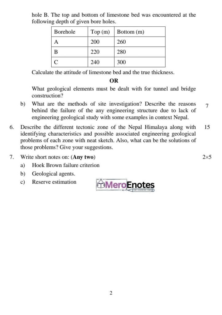 PU BE Civil Engineering Geology Question paper 3rd Semester