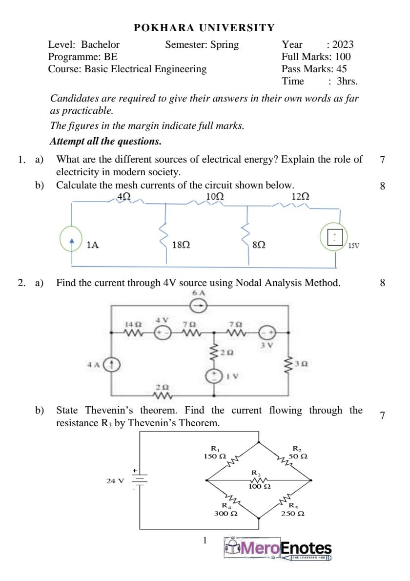 PU BE Civil Basic Electronics Engineering Question paper 4th Semester ...