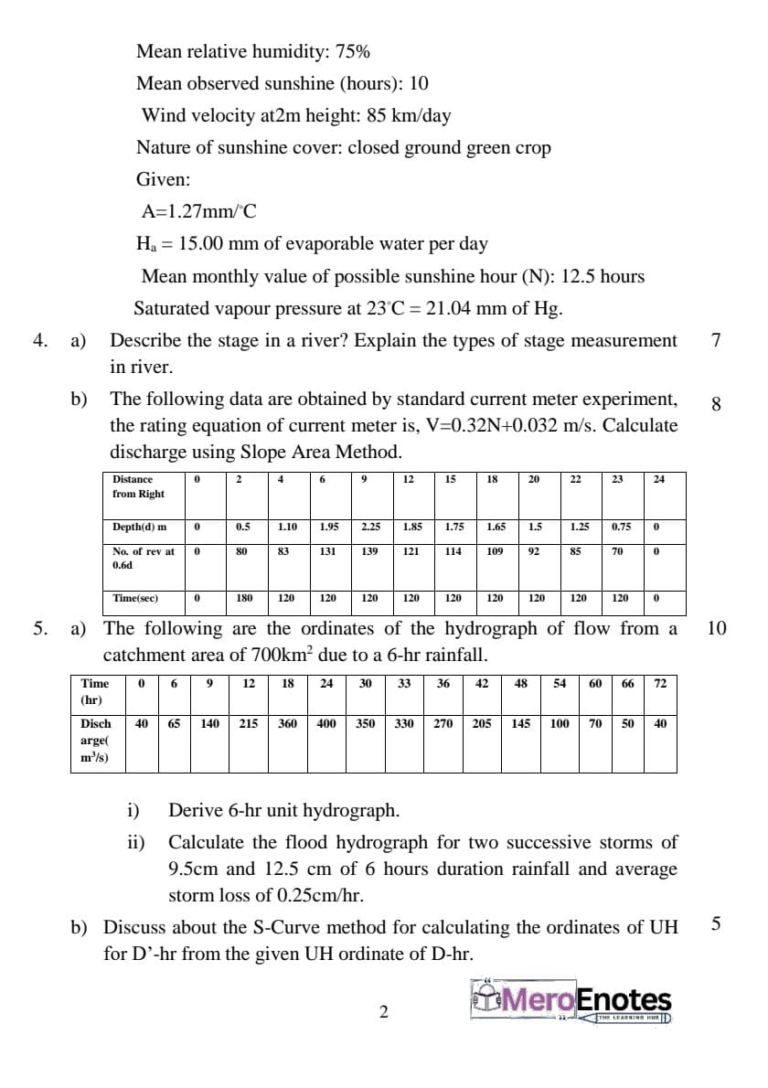 PU BE Civil Engineering Hydrology Question paper 5th Semester - Mero Enotes