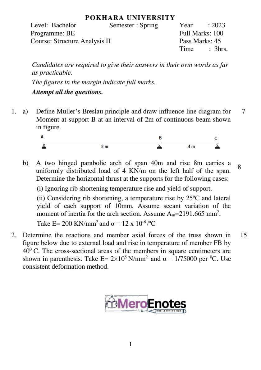 PU BE Civil Structural Analysis II Question paper 5th Semester - Mero ...