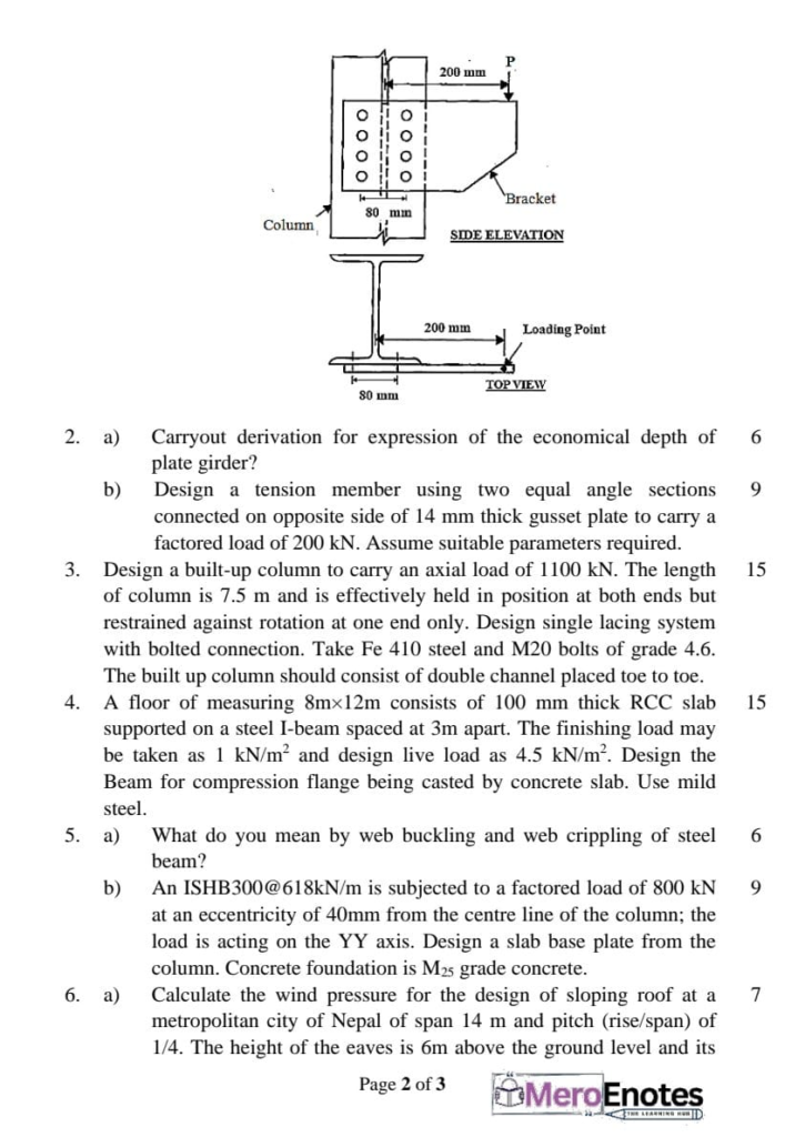 PU BE Civil Design of Steel and Timber Structure Question paper 6th Semester