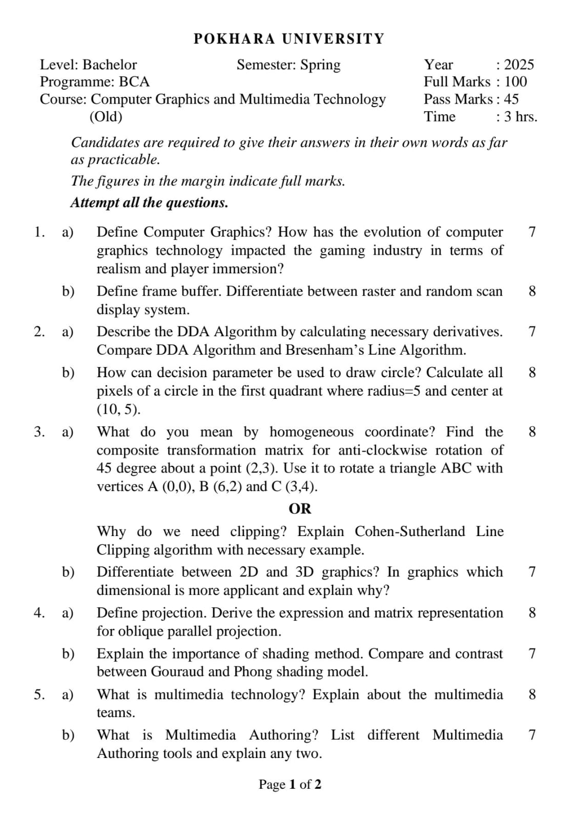 Pokhara University PU BCA Computer Graphics Question Paper 4th Semester ...