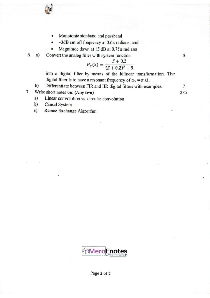 PU BE Computer Digital Signal Analysis and Processing Question paper 5th Semester