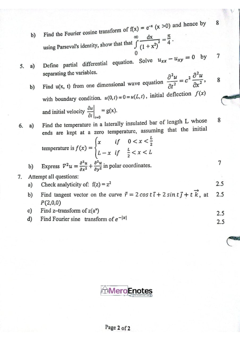 PU BE Computer Engineering Mathematics IV Question paper 5th Semester ...