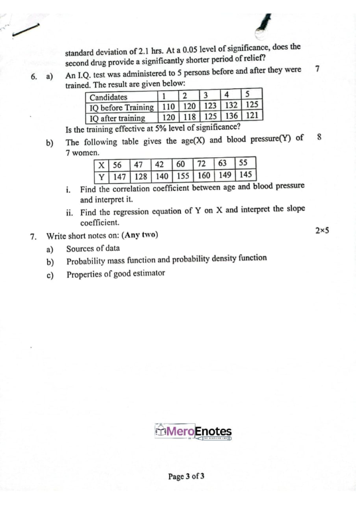 PU BE Computer Probability and Statistics Question paper 5th Semester