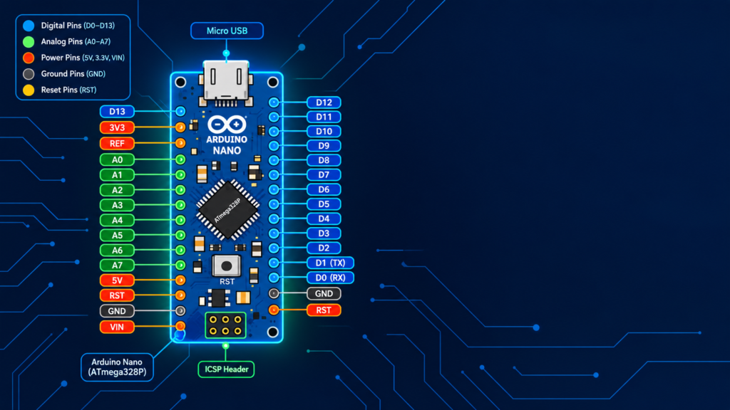 Arduino Nano Pin Diagram & Pinout Explained