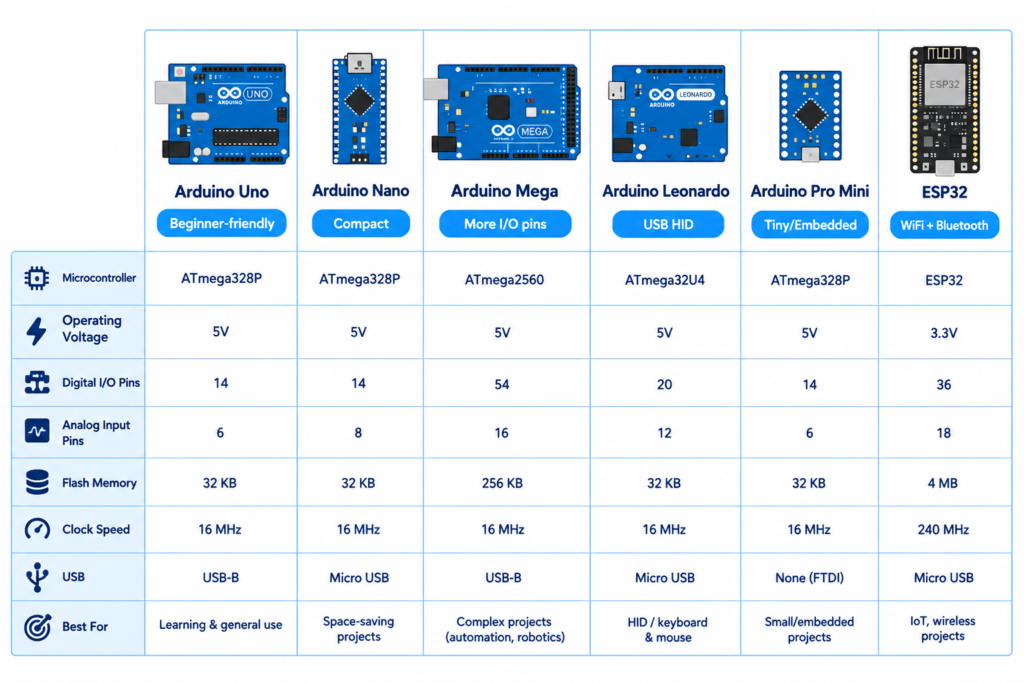 Types of Arduino boards